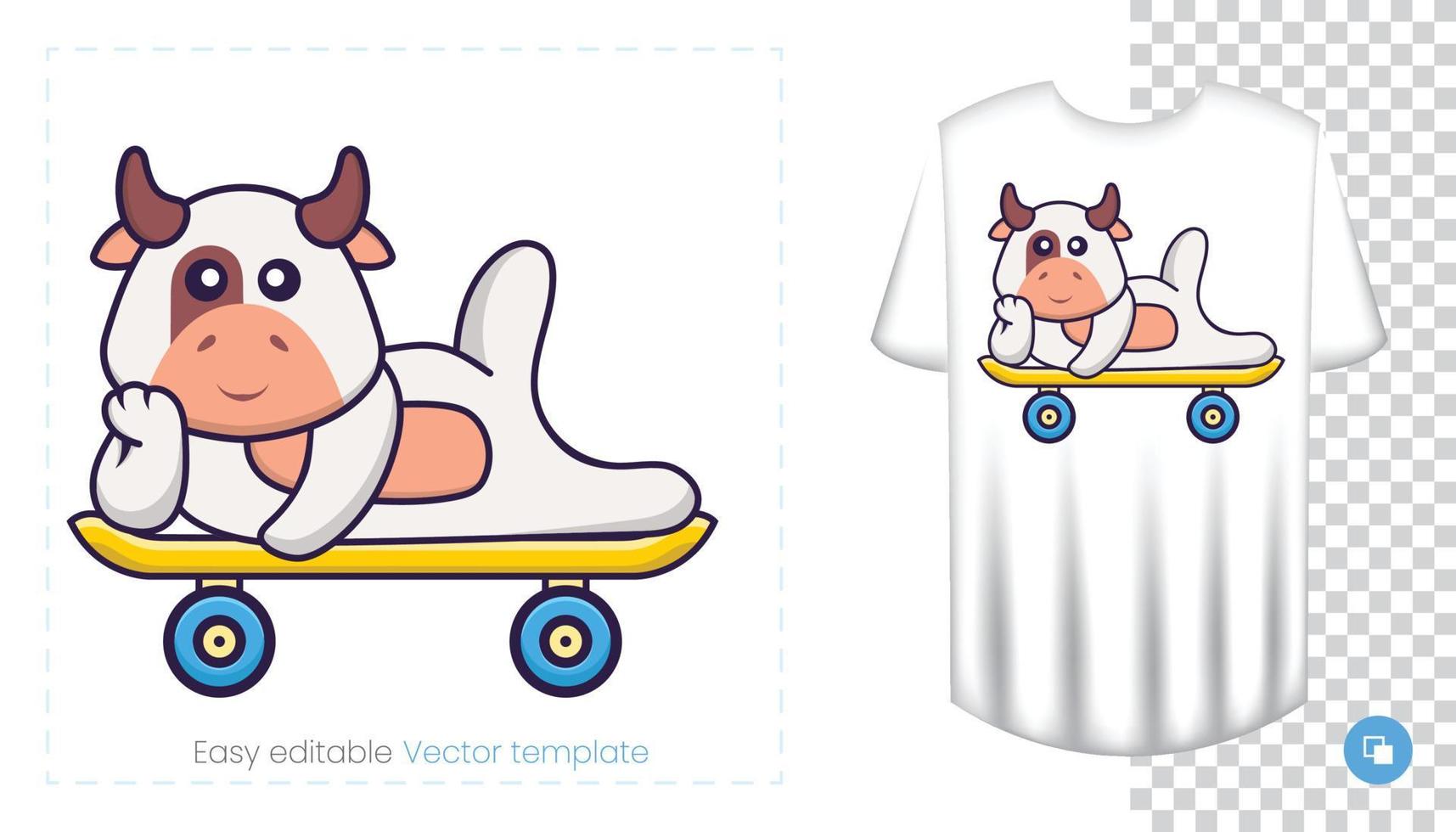 personnage de vache mignon. impressions sur t-shirts, sweat-shirts, étuis pour téléphones portables, souvenirs. illustration vectorielle isolée sur fond blanc. vecteur