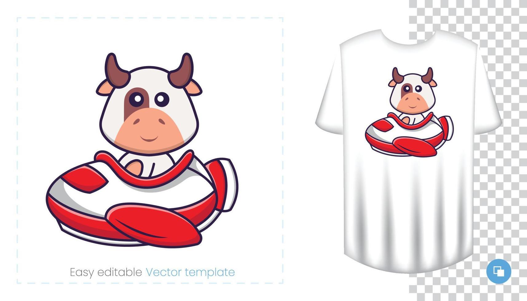 personnage de vache mignon. impressions sur t-shirts, sweat-shirts, étuis pour téléphones portables, souvenirs. illustration vectorielle isolée sur fond blanc. vecteur