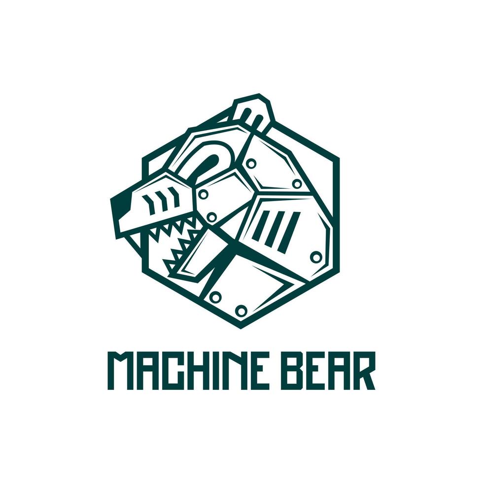 conception de logo de robot d'ours de machine en acier de fer vecteur