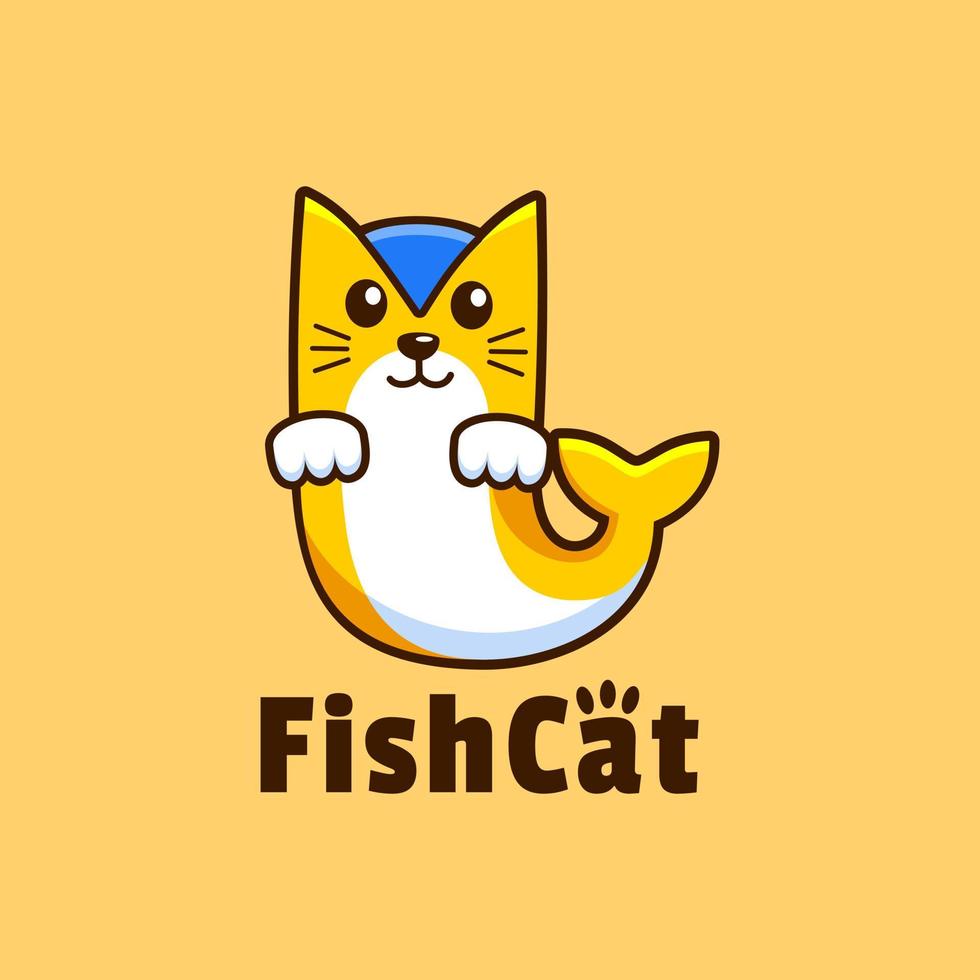 conception unique de logo de mascotte de poisson et de chat vecteur