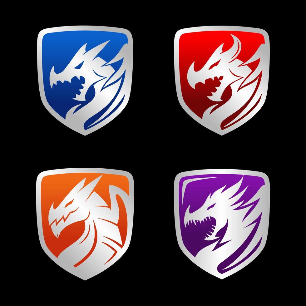 conception de logo de jeu de bouclier d'emblème de dragon vecteur