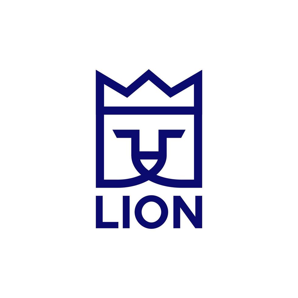 tête de lion carrée monoline avec logo couronne vecteur