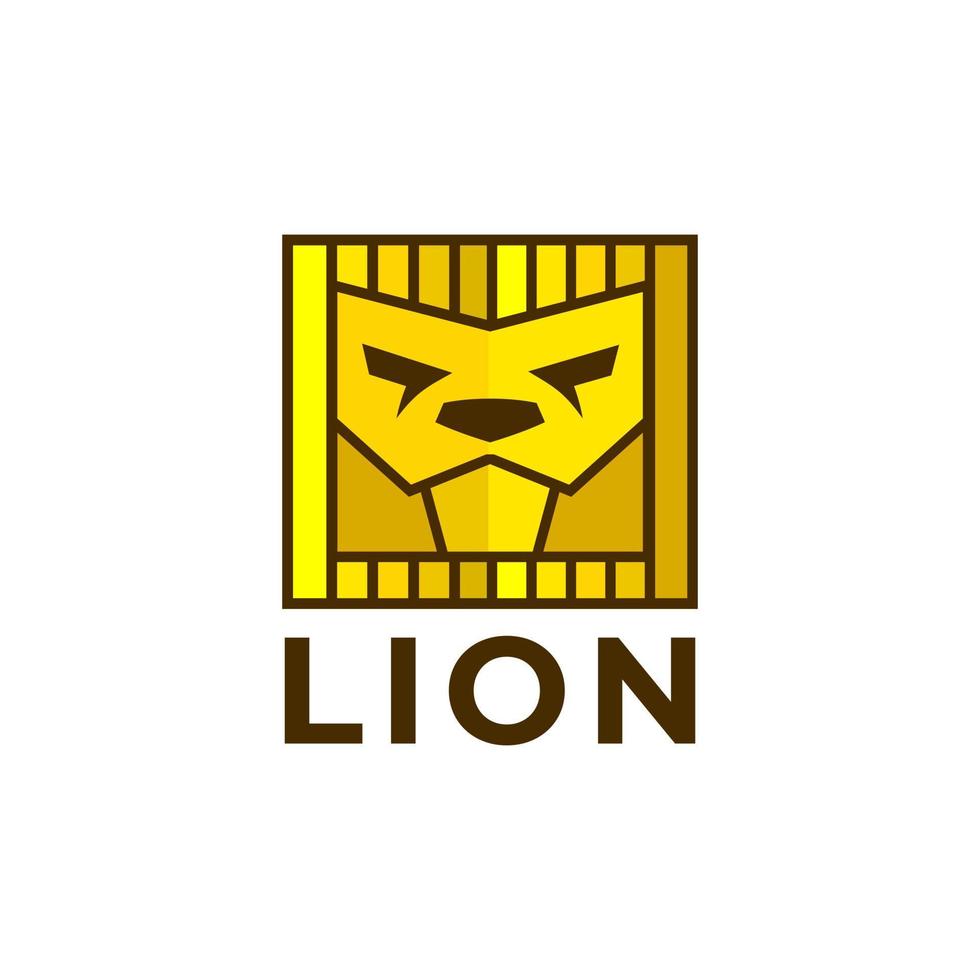 création de logo moderne à tête de lion carrée de luxe vecteur