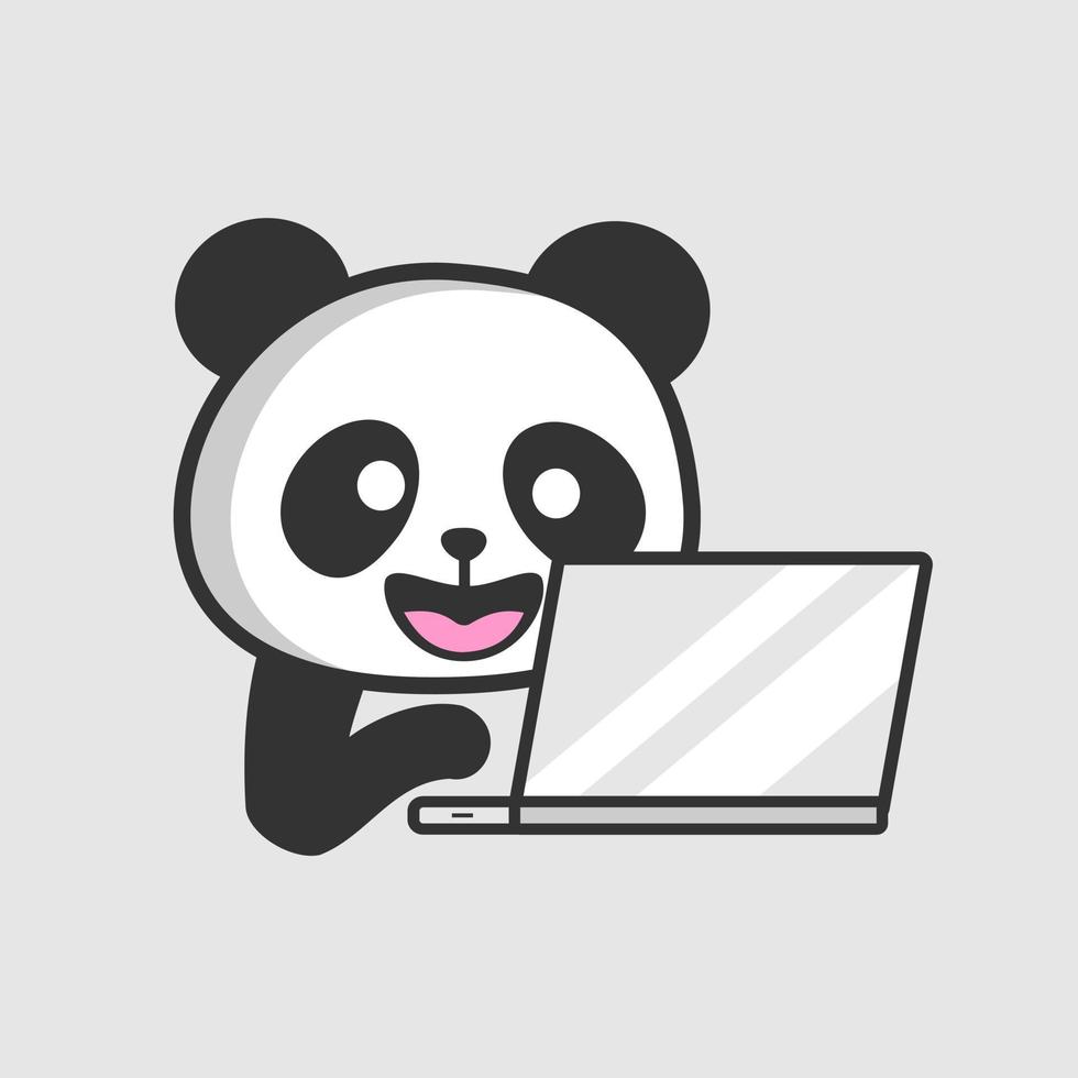 Le programmeur de panda intelligent travaille sur le netbook d'ordinateur portable vecteur