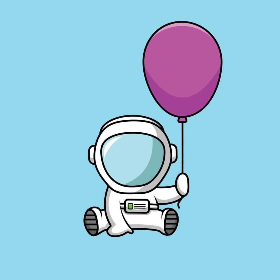 astronaute mignon assis avec l'illustration d'icône de vecteur de dessin animé de ballon. science vacances icône concept vecteur premium isolé. style cartoon plat