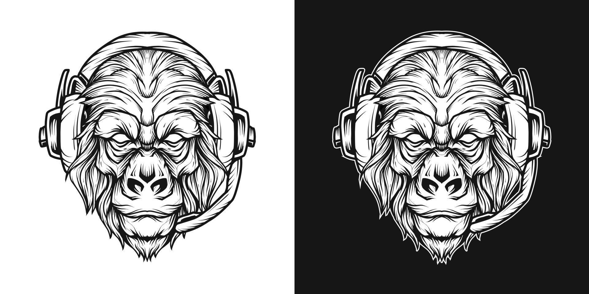 dessin au trait de logo de tête de casque de gorille vecteur