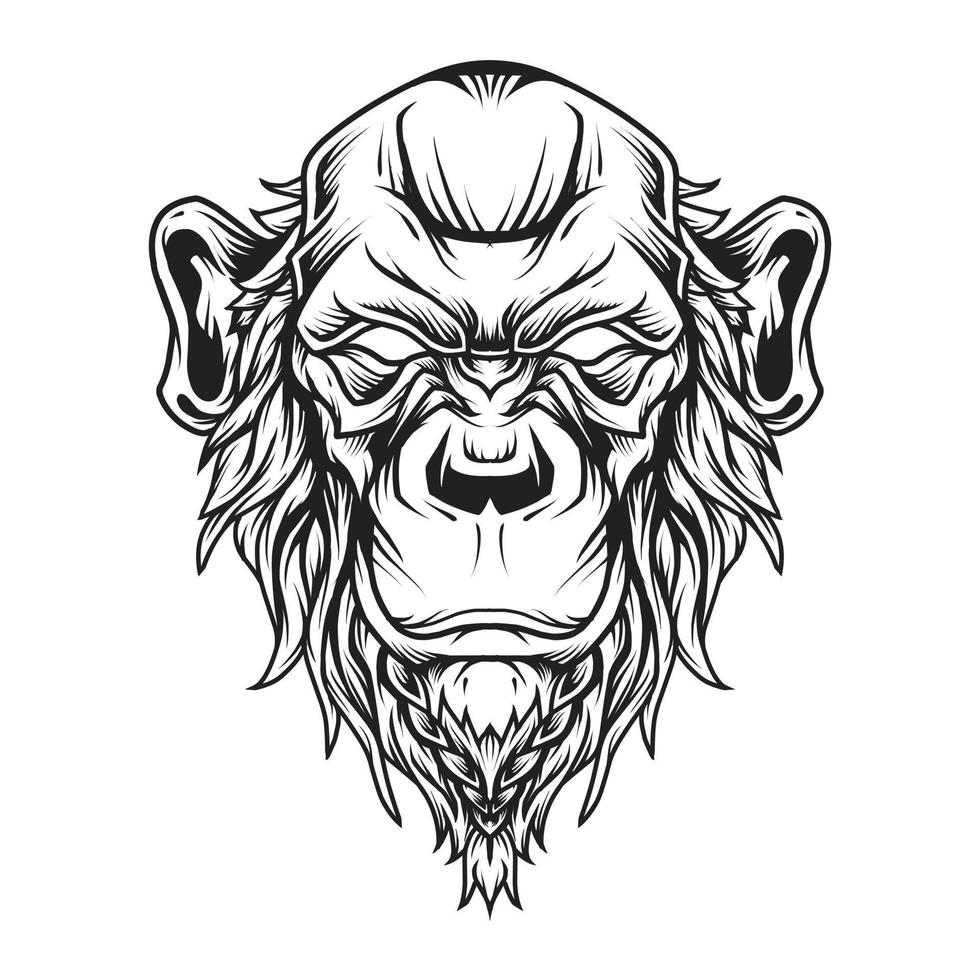 dessin au trait logo tête de chimpanzé chauve vecteur