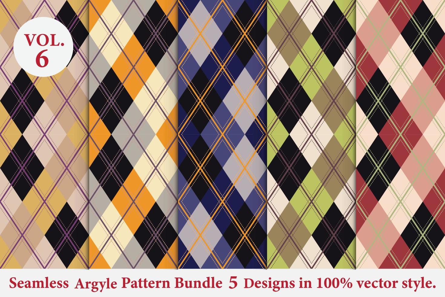 Lot de 5 motifs à losanges Vecteur Argyle Géométrique Arrière-plan Papier d'emballage Texture de tissu Tricot classique Plaid