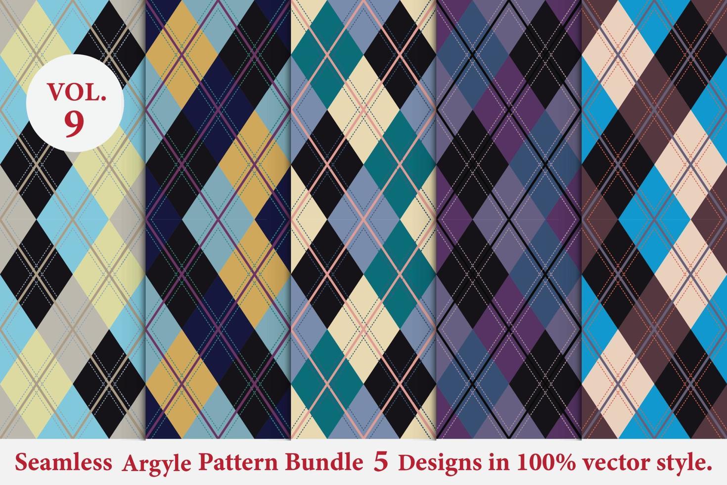 Lot de 5 motifs à losanges Vecteur Argyle Géométrique Arrière-plan Papier d'emballage Texture de tissu Tricot classique Plaid