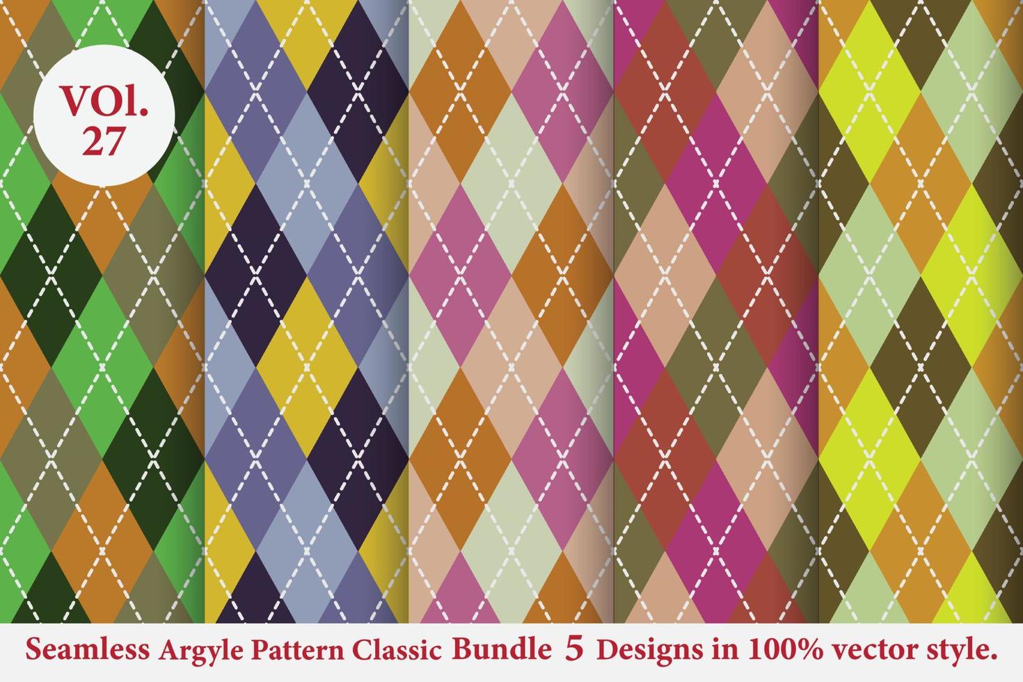 Ensemble de vecteur de motif classique argyle 5 conceptions traditionnelles, fond de texture de tissu