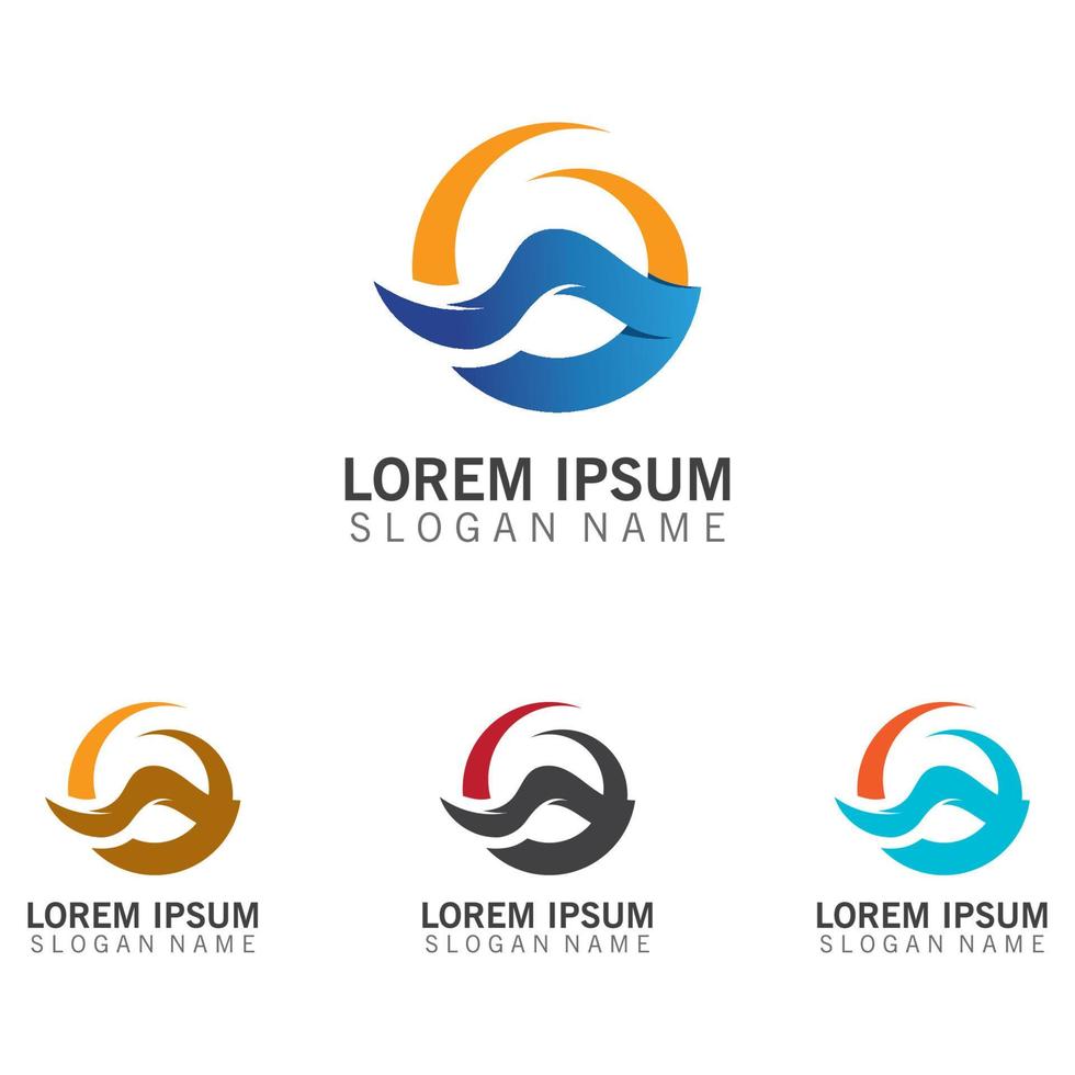 modèle de logo de vague d'eau d'été, logo de soleil circulaire, vacances, illustration d'icône de plage vecteur