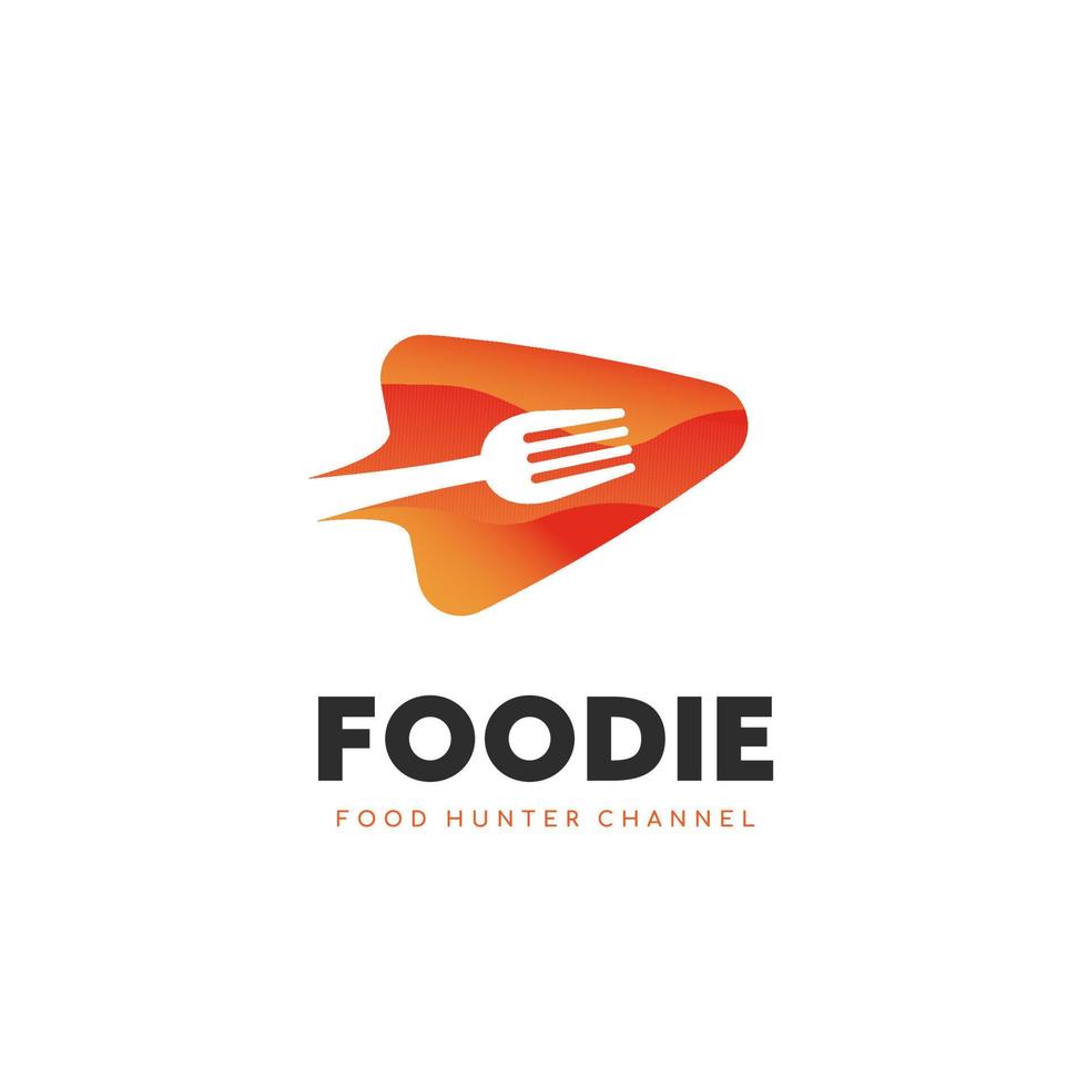 foodie chasseur de nourriture amateur de nourriture chaîne vidéo logo modèle icône symbole avec espace négatif de l'illustration de la fourchette à l'intérieur du bouton de lecture vectorielle vecteur