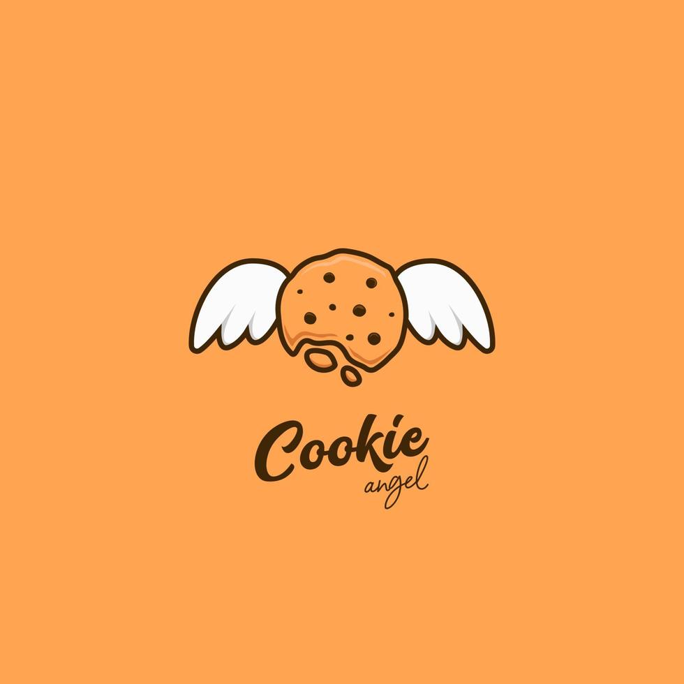 cookie ange logo cookie mordu avec illustration de symbole d'icône d'aile blanche vecteur