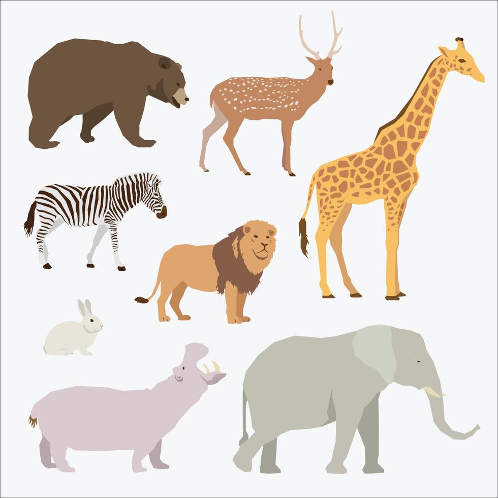 Ensemble d'illustrations vectorielles animaux de la faune isolé sur blanc vecteur