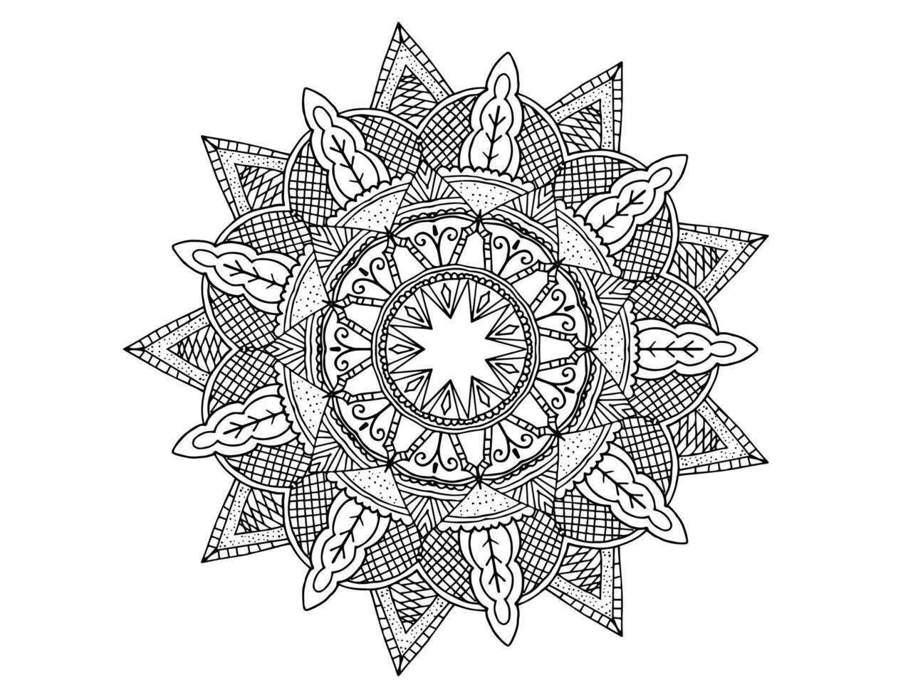 art du mandala, noir et blanc, conception royale, art de la page à colorier, ancien vecteur