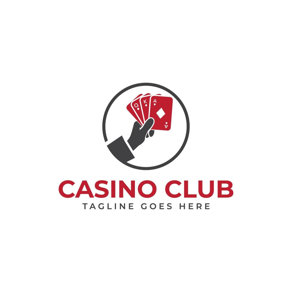 modèle de logo de casino cartes à jouer dans les mains vecteur