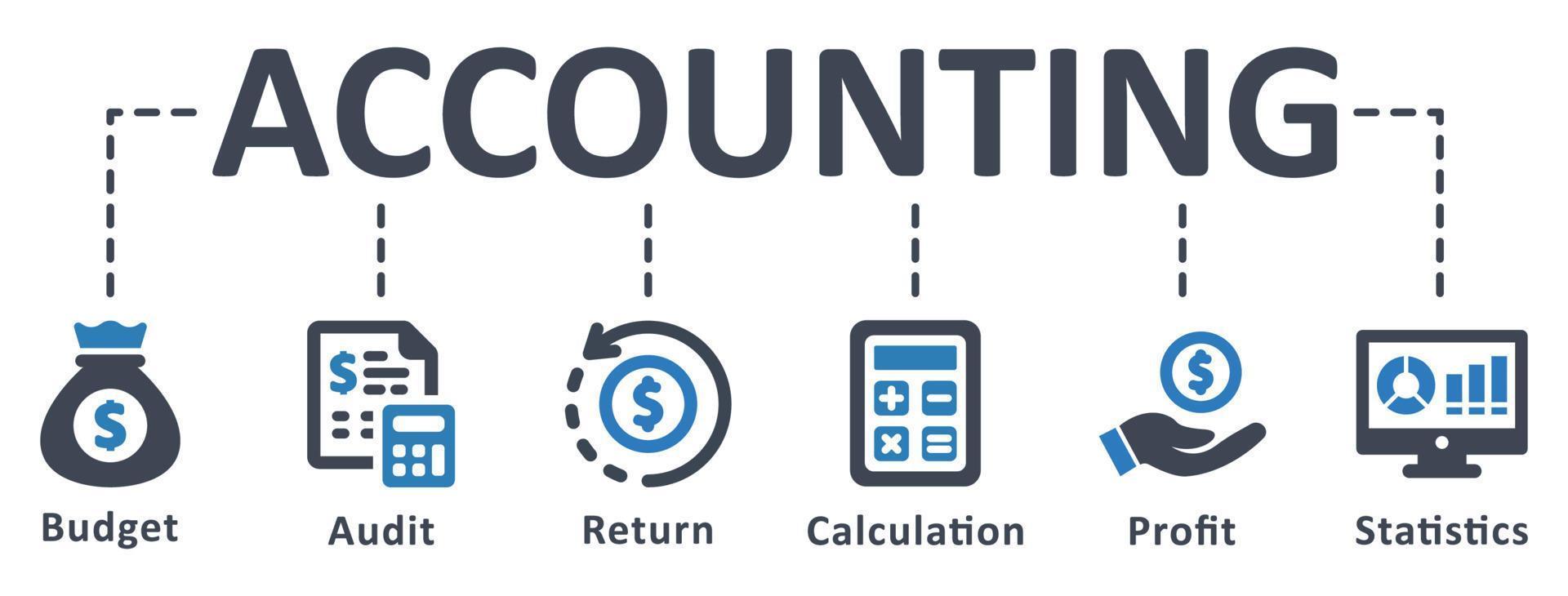 icône de comptabilité - illustration vectorielle. audit, statistiques, grand livre, solde, budget, revenu, taxe, calcul, infographie, modèle, présentation, concept, bannière, pictogramme, jeu d'icônes, icônes . vecteur