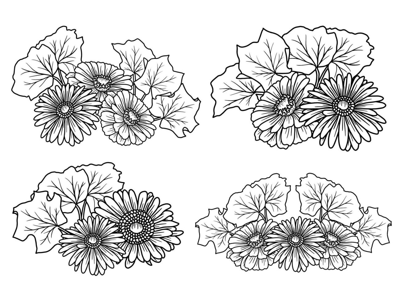 arrangement de dessin au trait de fleurs vecteur