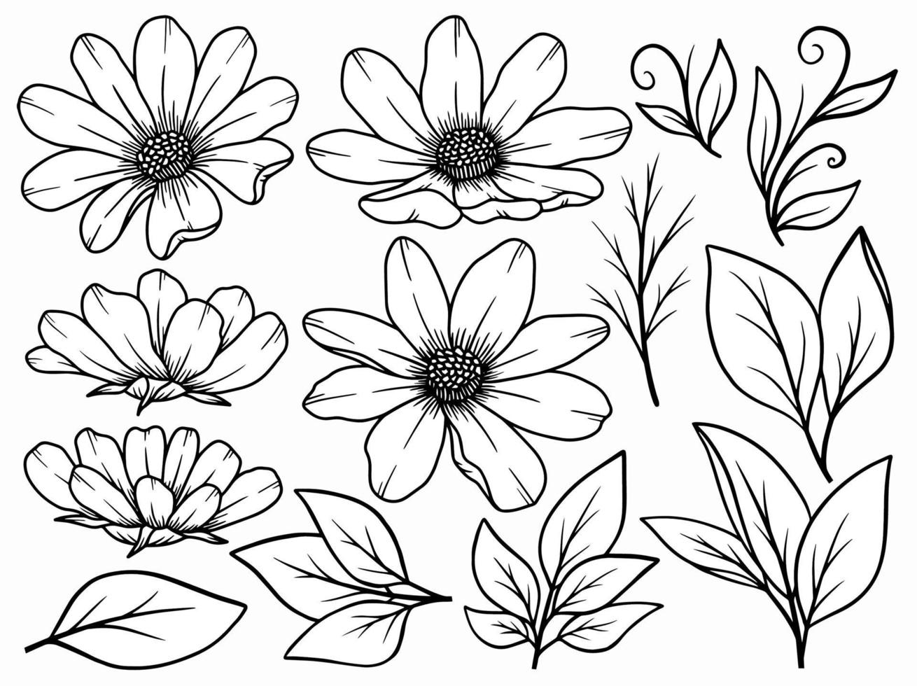 arrangement de dessin au trait de fleurs vecteur