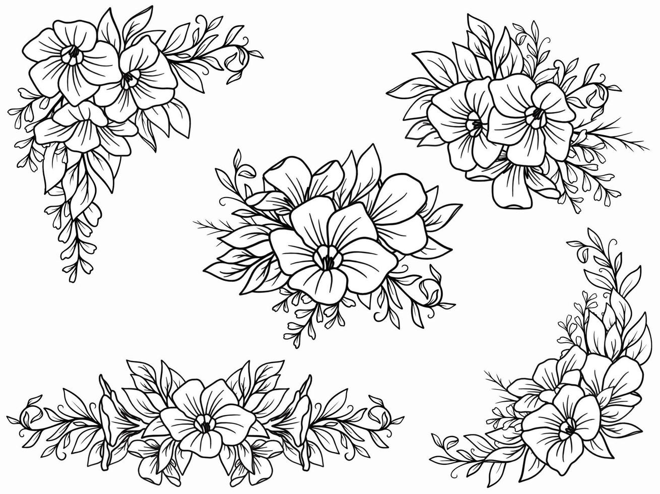 arrangement de fleurs avec dessin au trait dessiné à la main vecteur