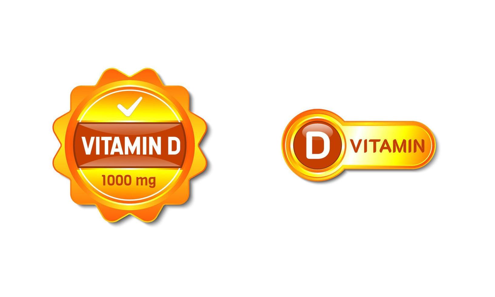 logo d'étiquette de vitamine d. avec l'icône de vérification. sur dégradé de couleur jaune et blanc. modèle de bouton premium et luxe vecteur