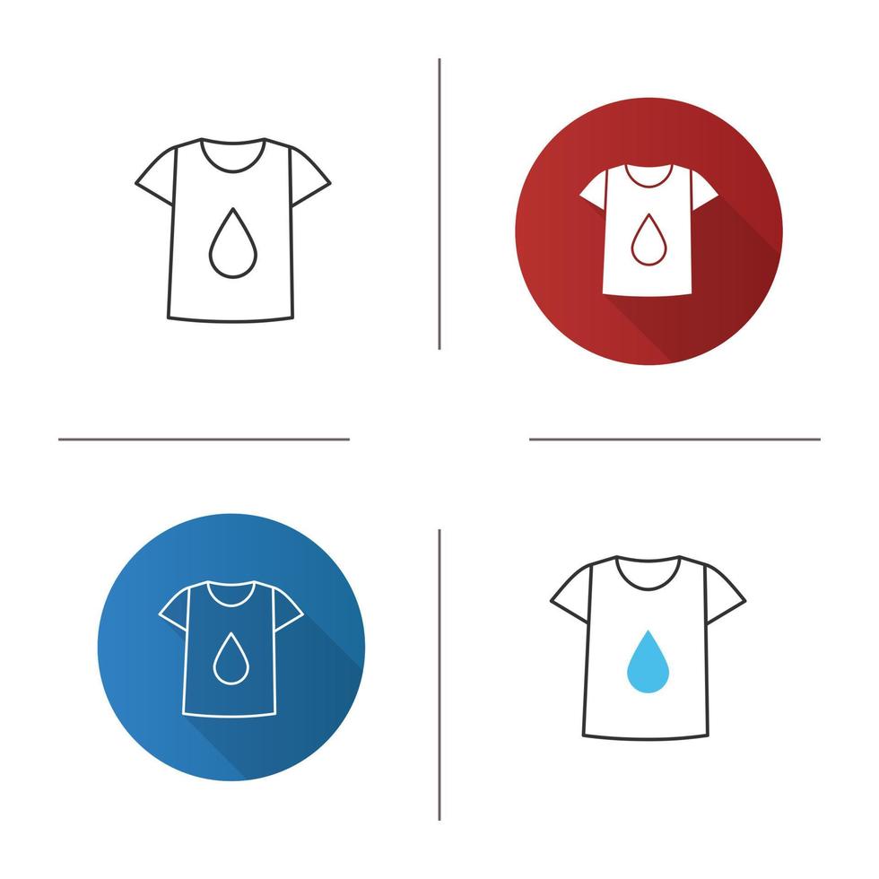 impression sur l'icône de t-shirt. design plat, styles linéaires et de couleur. t-shirt avec goutte de liquide. illustrations vectorielles isolées vecteur