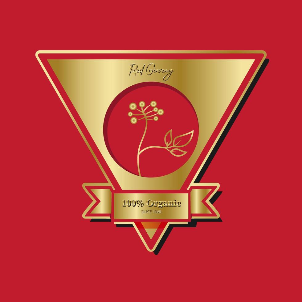 racine de ginseng rouge coréen ou chinois, étiquette de texte en ginseng cultivé coréen. symbole du ginseng pour les cosmétiques coréens, la médecine chinoise, les produits alimentaires, les paquets de thé. illustration vectorielle vecteur