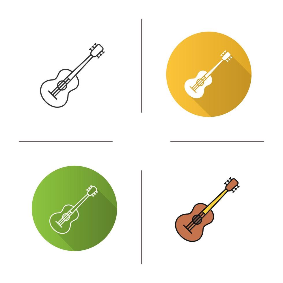 icône de la guitare. design plat, styles linéaires et de couleur. illustrations vectorielles isolées vecteur