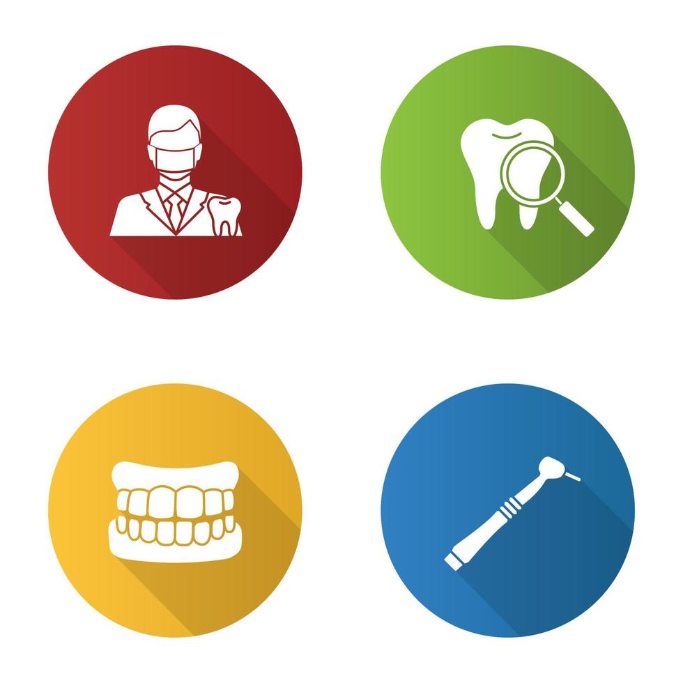ensemble d'icônes de glyphe grandissime design plat de dentisterie. stomatologie. dentiste, vérification des dents, prothèse dentaire, foret dentaire. illustration vectorielle vecteur