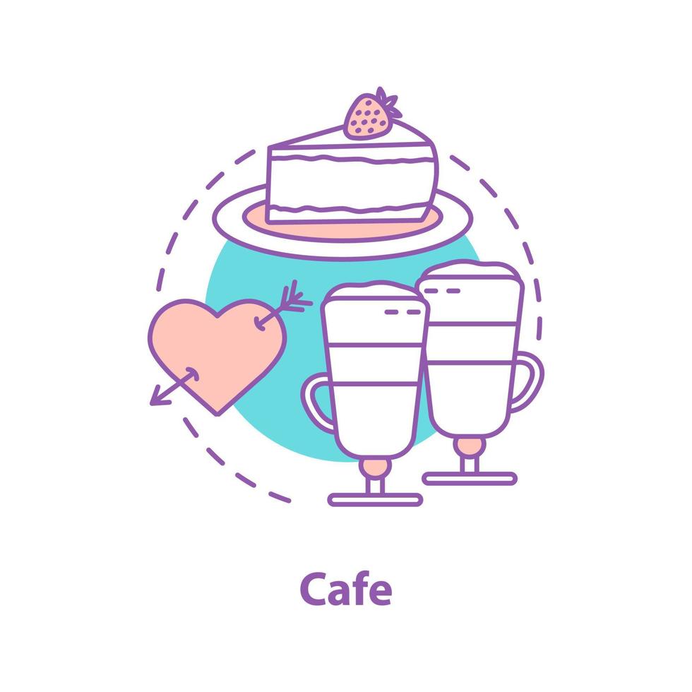 icône de concept de café. illustration de la ligne mince de l'idée de première date. café. latte macchiato et cheesecake. dessin de contour isolé de vecteur