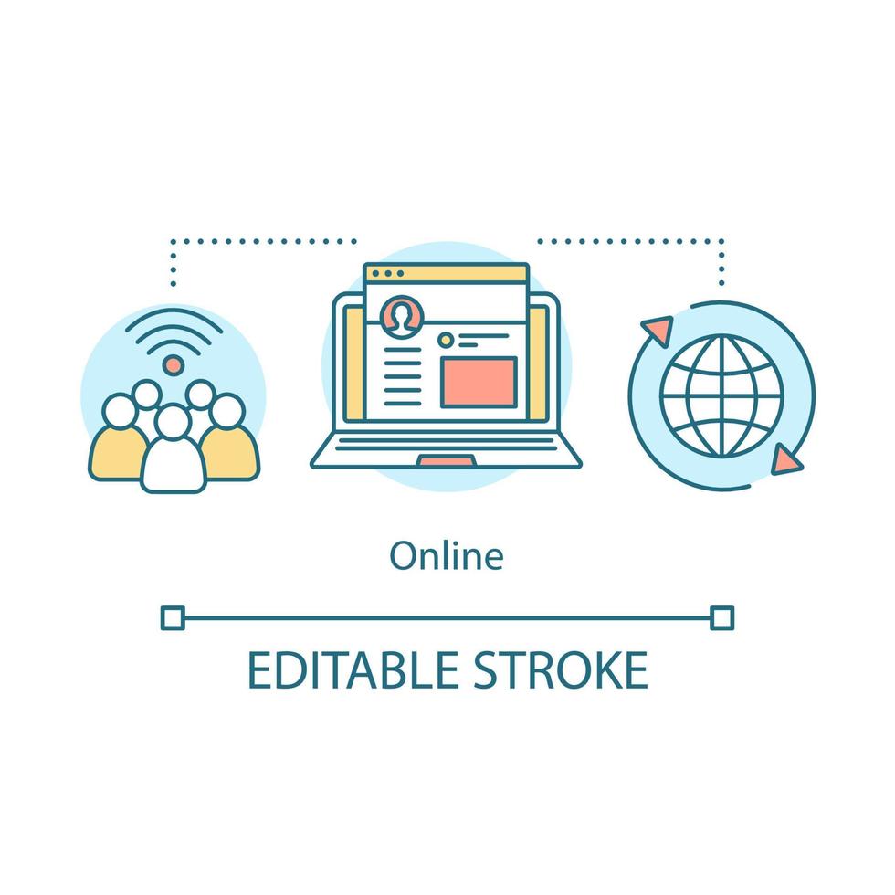 icône de concept en ligne. bavarder les gens. réseau social. communauté Internet. illustration de ligne mince d'idée de technologie de communication globale. dessin de contour isolé de vecteur. trait modifiable vecteur