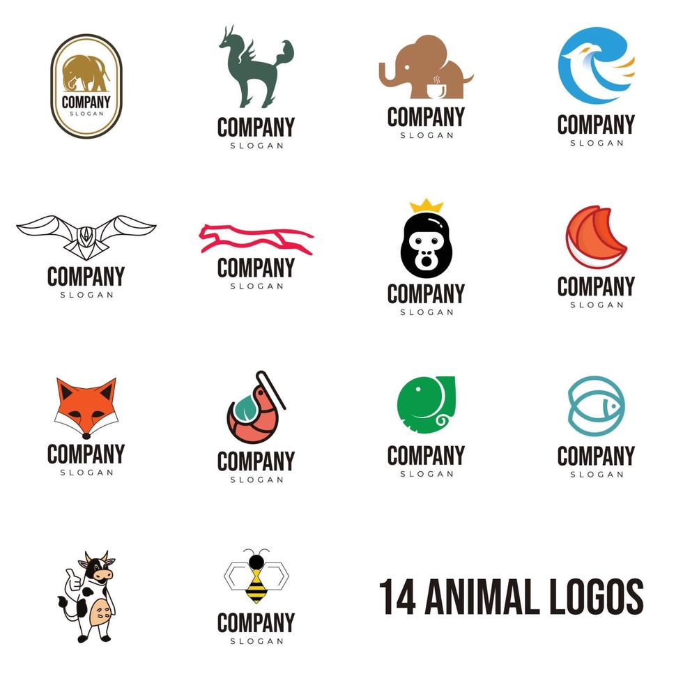 14 logos d'animaux haut de gamme adaptés à tous les besoins de votre entreprise vecteur