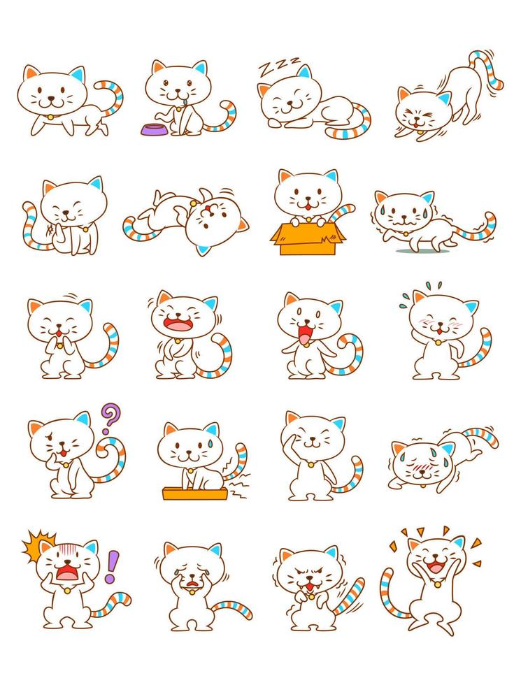 ensemble de chats blancs de dessin animé mignon dans différentes poses. vecteur