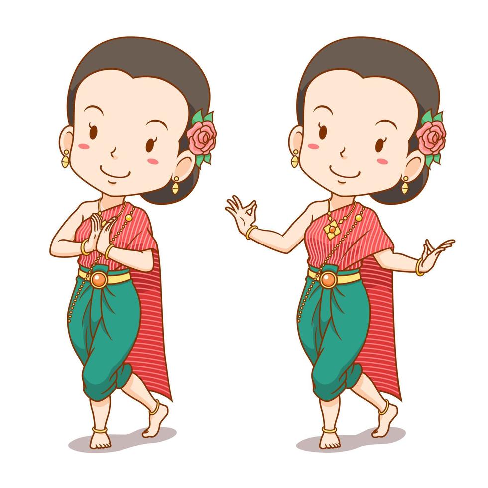 personnage de dessin animé de danseuse traditionnelle thaïlandaise. vecteur