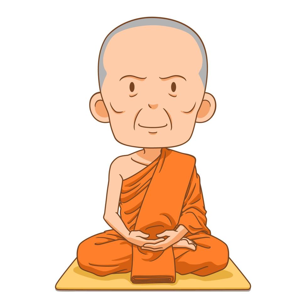 personnage de dessin animé du moine bouddhiste assis méditation. vecteur