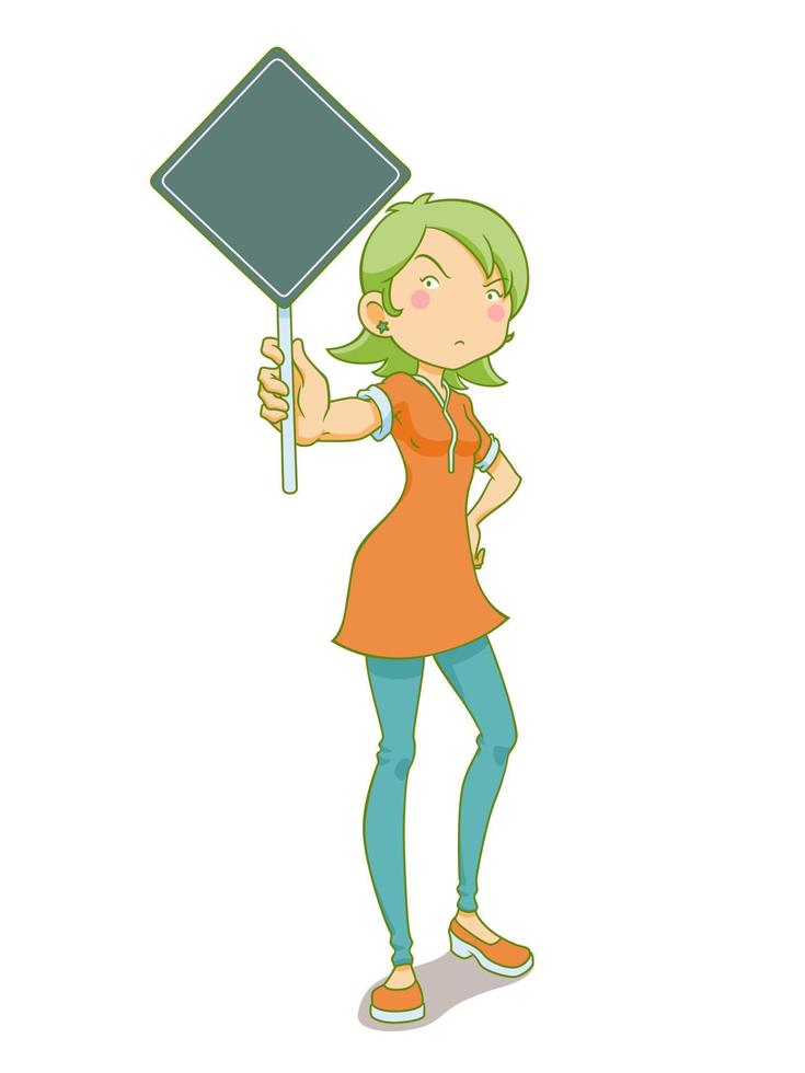 illustration de dessin animé de fille tenant une bannière de protestation. vecteur