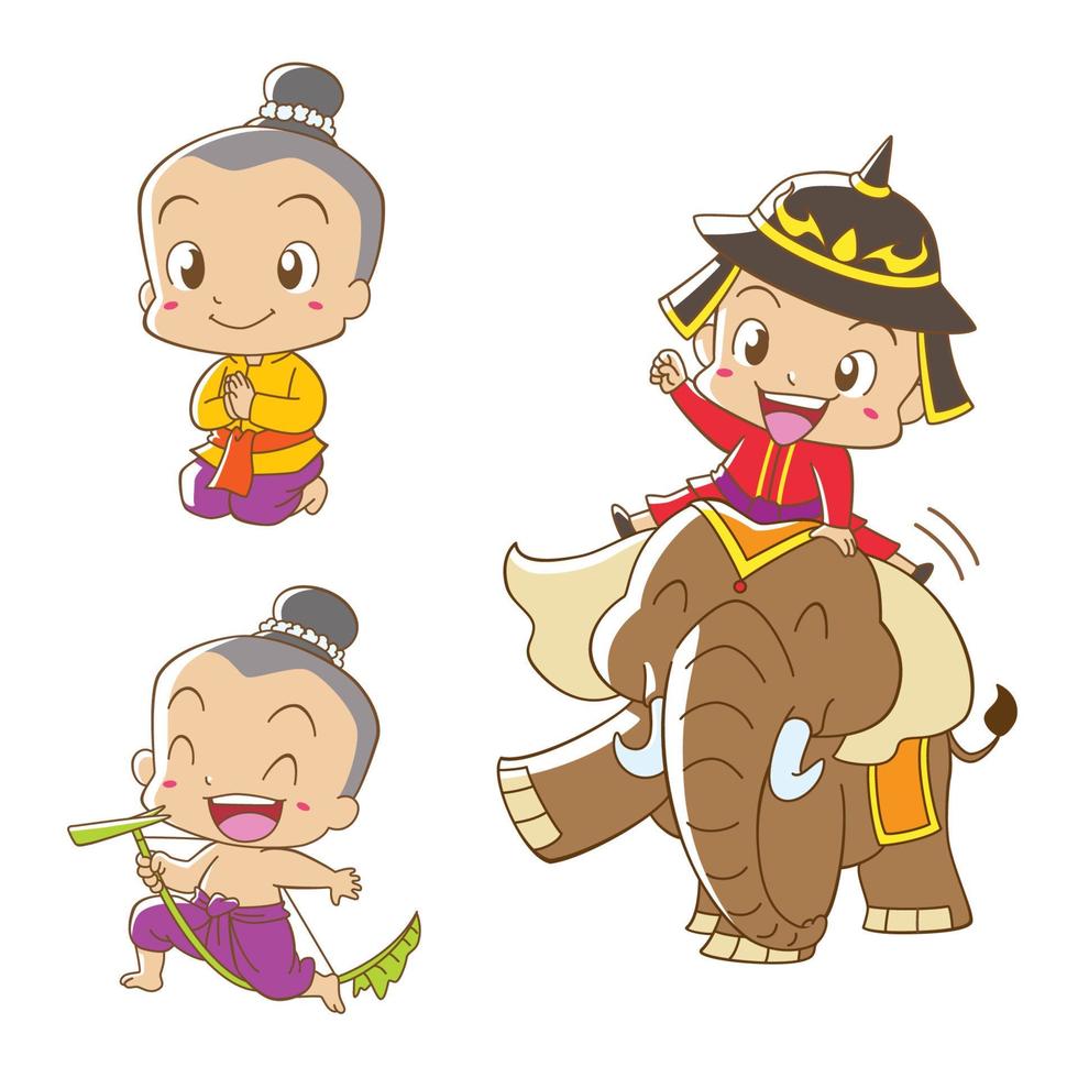 personnage de dessin animé de garçon thaïlandais en costume traditionnel thaïlandais. vecteur