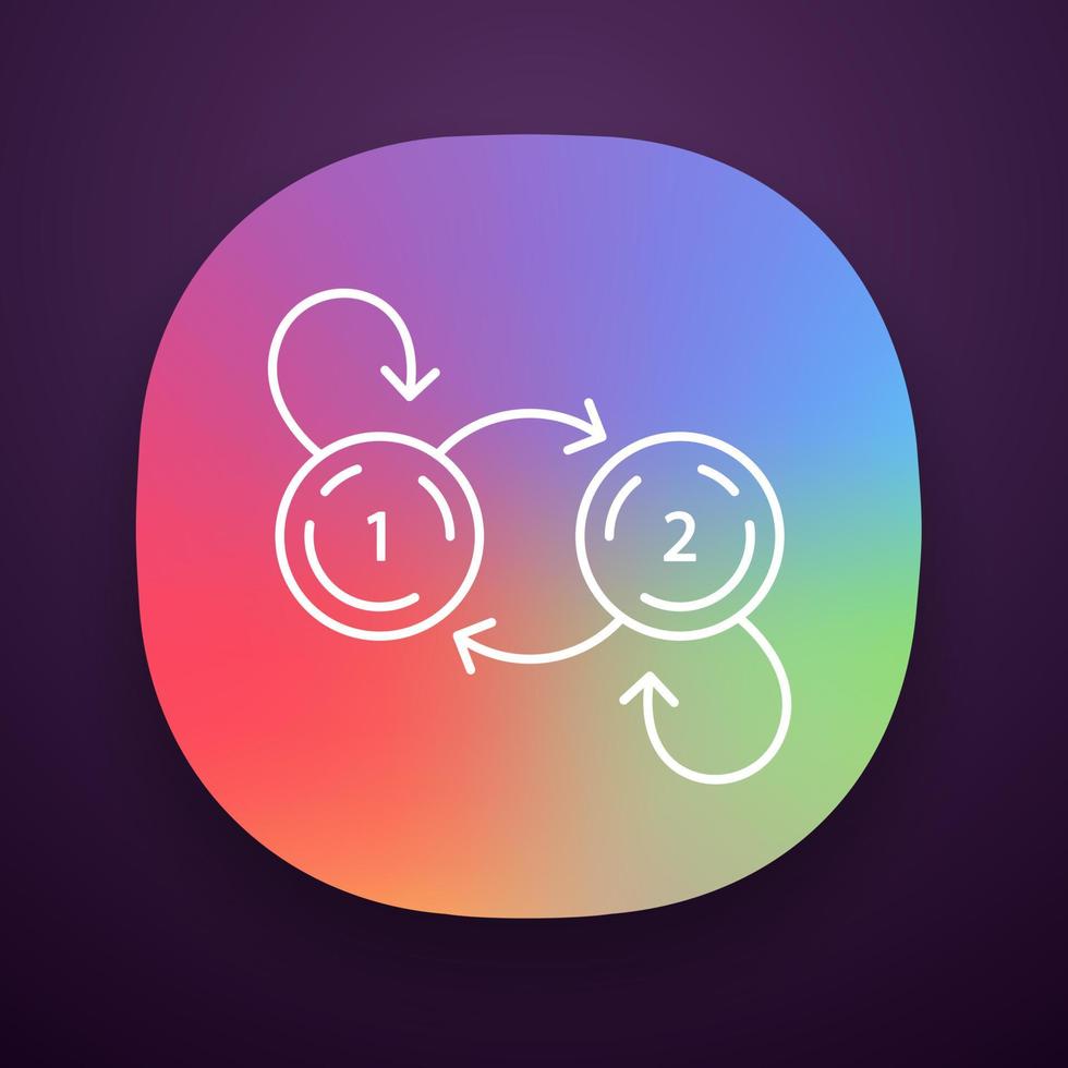 icône de l'application de diagramme d'état. comportement du système. objet deux états. l'informatique. traitement de l'information. informatique. interface utilisateur ui ux. Web ou application mobile. illustration vectorielle isolée vecteur