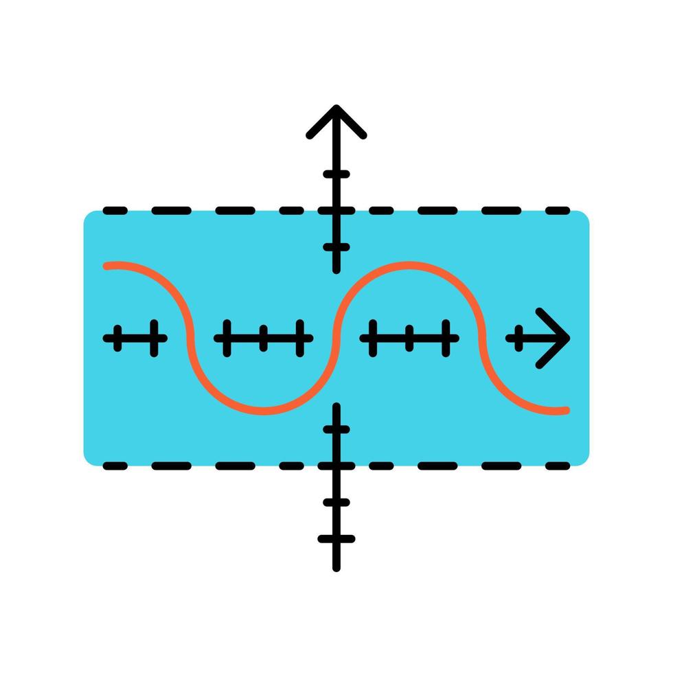 icône de couleur de graphique de fonction. fonction dupliquée. sinusoïde. courbe sinusoïdale. diagramme. graphique mathématique. acoustique, onde lumineuse. représentation symbolique de l'information. illustration vectorielle isolée vecteur