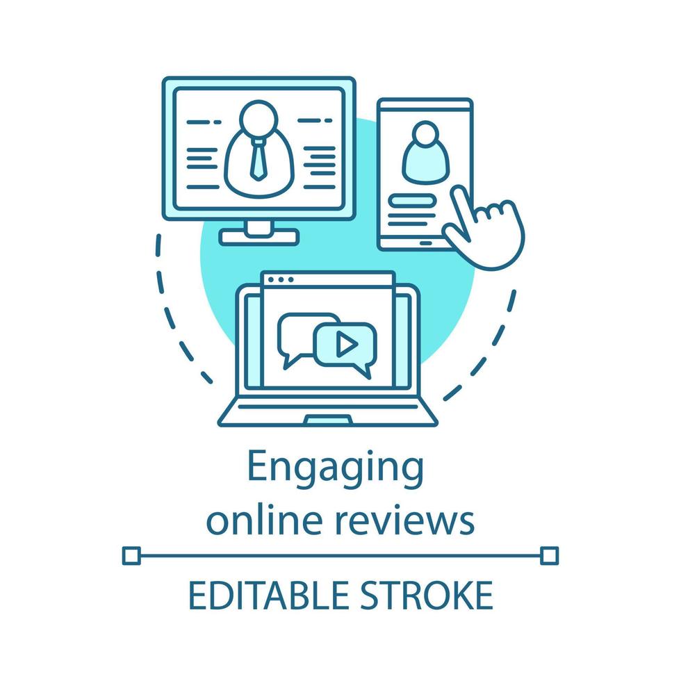 engageant des critiques en ligne icône de concept bleu. illustration de ligne mince idée pr en ligne. recommandation. achat en ligne. commentaires positifs des clients, commentaires. dessin de contour isolé de vecteur. trait modifiable vecteur