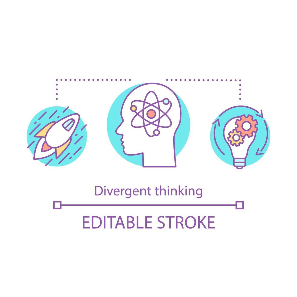icône de concept de pensée divergente. illustration de ligne mince de génération d'idées créatives. réflexion. recherche de solution. résolution rapide des problèmes. dessin de contour isolé de vecteur. trait modifiable vecteur