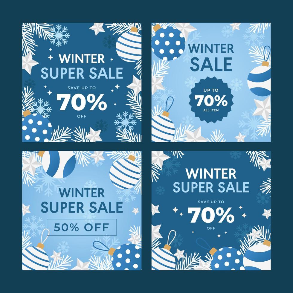 ensemble de publications sur les réseaux sociaux de la collection hiver avec des couleurs bleues vecteur