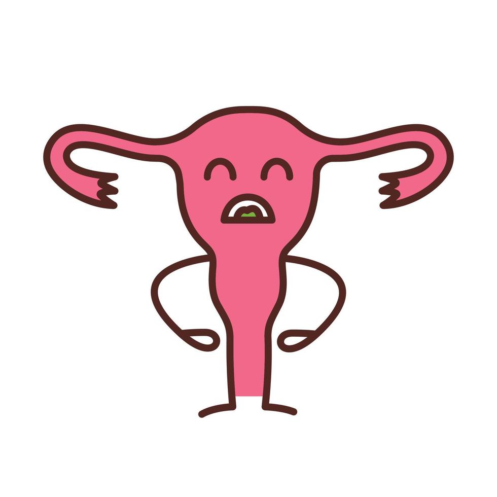 icône de couleur de caractère triste utérus. maladies des femmes, troubles. infertilité. emoji malsain du système reproducteur féminin. illustration vectorielle isolée vecteur