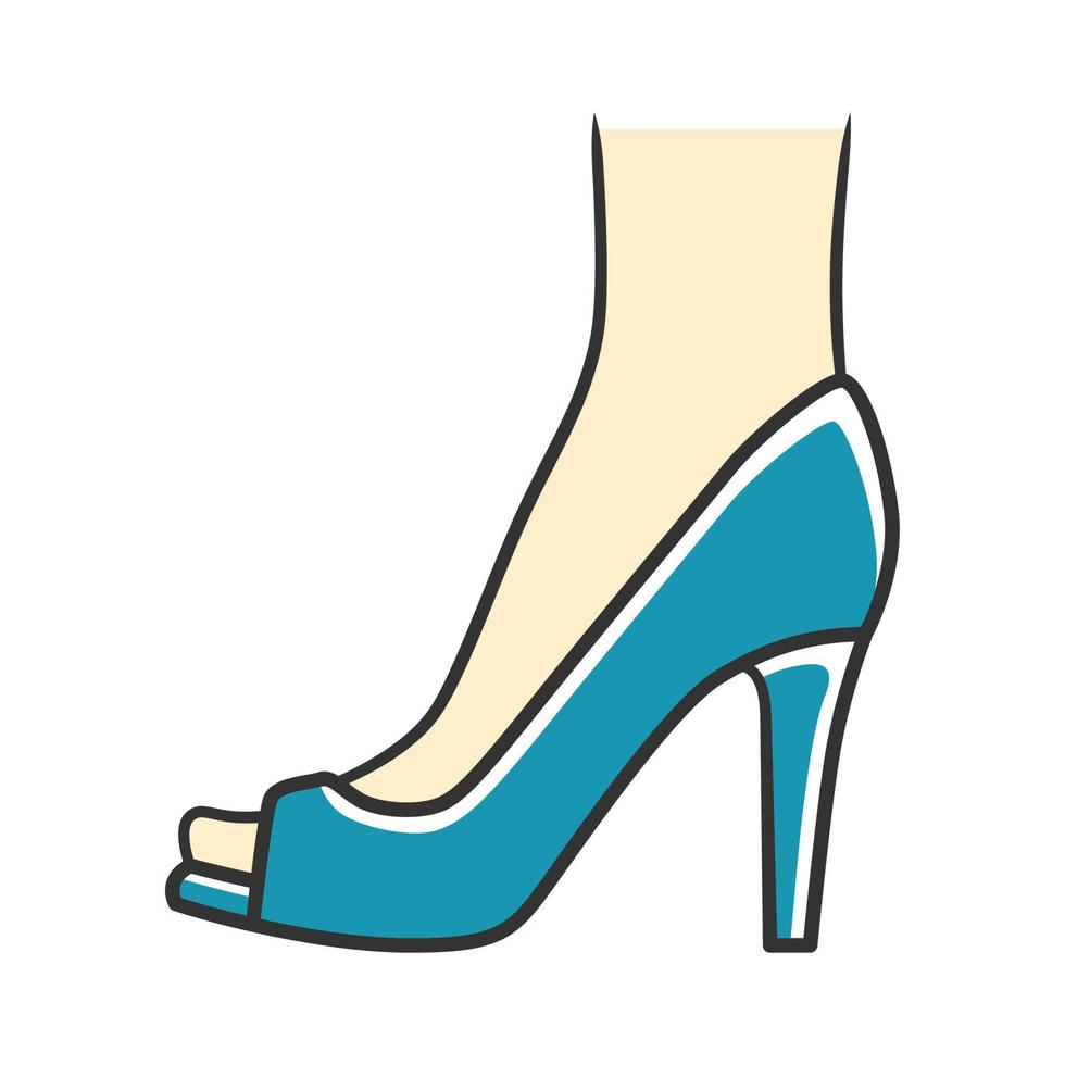 icône de couleur bleue de talons hauts peep toe. conception de chaussures élégantes pour femme. chaussures décontractées pour femmes, talons aiguilles d'été modernes de luxe. accessoire de vêtements de fête à la mode. illustration vectorielle isolée vecteur