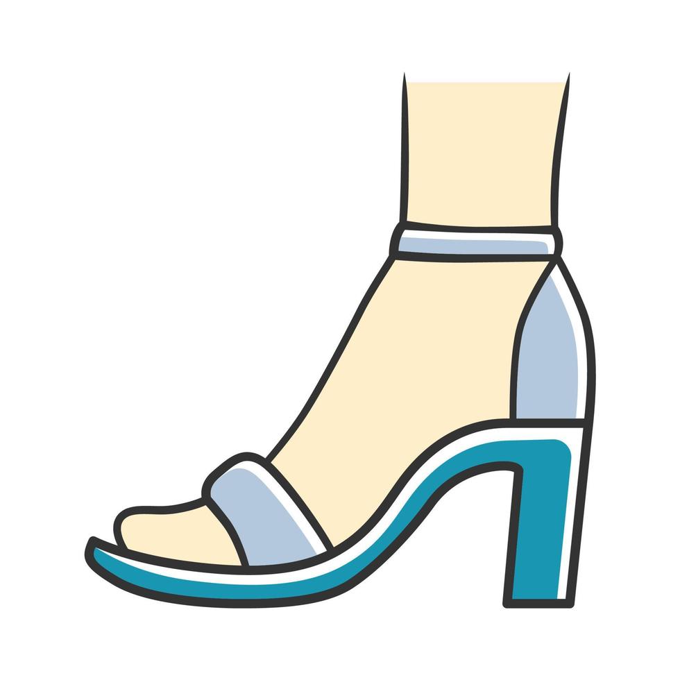 sangle de cheville talons hauts icône de couleur bleue. conception de chaussures élégantes pour femme. chaussures décontractées pour femmes, sandales d'été modernes de luxe. accessoire vestimentaire classique à la mode. illustration vectorielle isolée vecteur