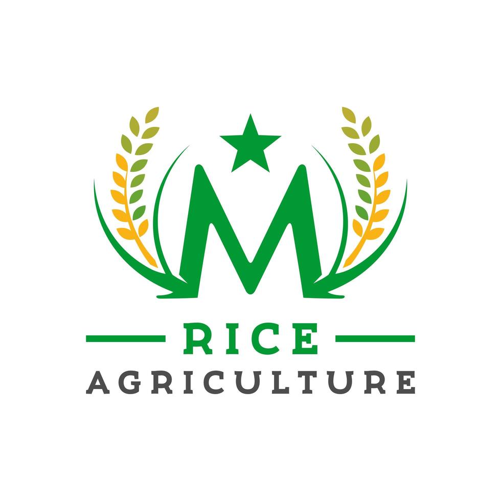 conception de la lettre m logo de la riziculture vecteur