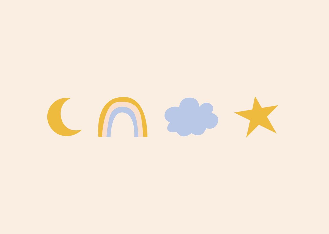 ensemble d'éléments vectoriels mignons comprenant une lune, un arc-en-ciel, un nuage et une étoile vecteur