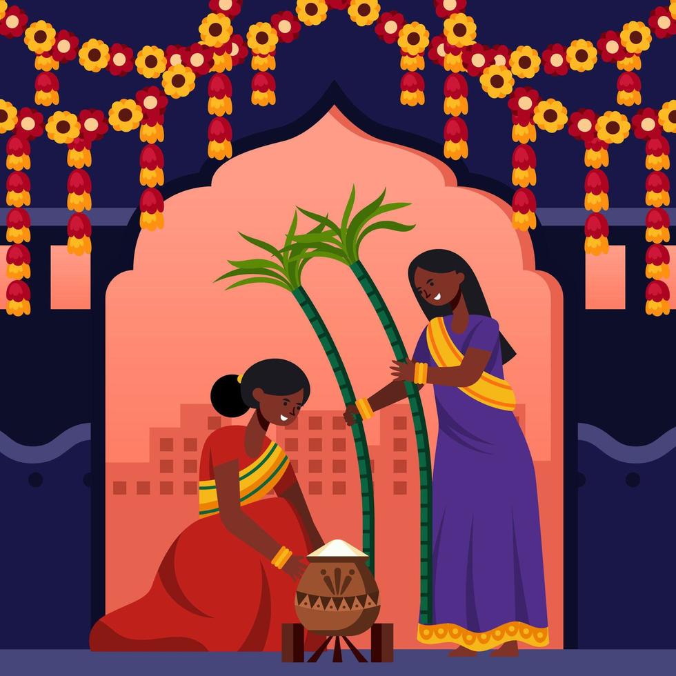 joyeux pongal avec du caractère vecteur