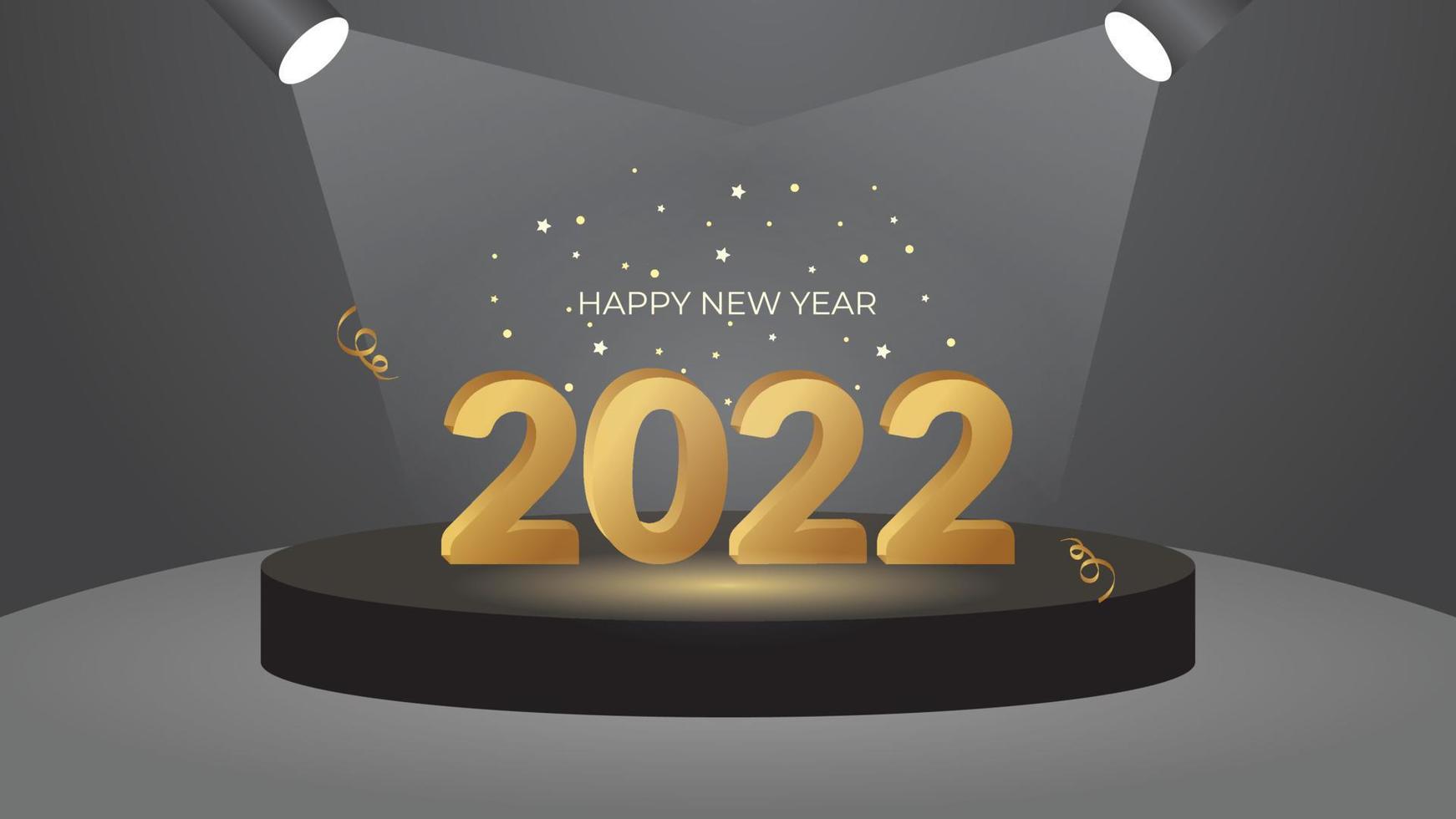 Signe de bonne année 2022, avec des nombres de paillettes dorées sur fond noir vecteur