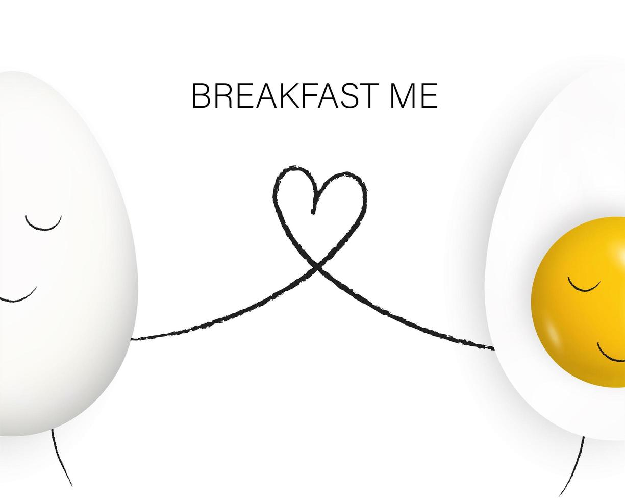 petit déjeuner avec des œufs durs. oeufs à la coque amoureux sur fond blanc dans un drôle de style cartoon plat. illustration vectorielle. eps10. vecteur
